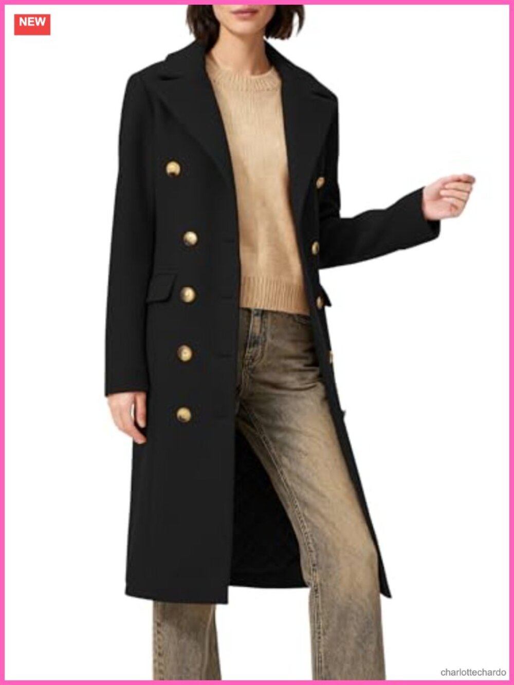 Women's Classic Notch Lapel Double-Breasted Peacoat Winter Long Coat